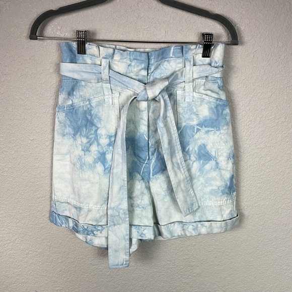 New ALC Davidson Bleached Shorts High Rise Paperbag Tie Waist Belt Linen Blend 0 - Picture 5 of 14